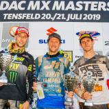 ADAC MX Masters 2019 , Tensfeld , Jens Gettemann ( Belgien / Kawasaki / Monster Energy Kawasaki Elf Team Pfeil ), Kevin Strijbos ( Belgien / Yamaha / JWR Yamaha ) und Jeffrey Dewulf ( Belgien / KTM / WZ-Racing )